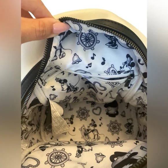 Loungefly Disney Steamboat Willie Music Cruise Mini Backpack Black & White - Picture 5 of 7